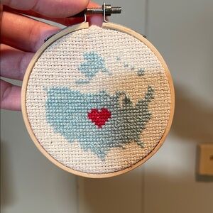 Heart Map Crossstitch Hoop Art